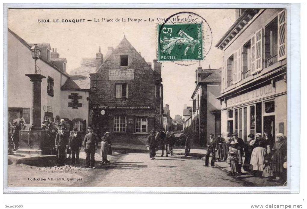 29 ,Finistère ;  Le Conquet ; " La Place De La Pompe "1908, Animé , état : Bien,,,,,2  Scans .. - Le Conquet