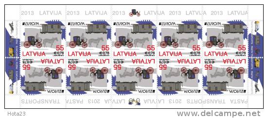 Latvia 2013 EUROPA CEPT Mail, Post Transport Old Car , Horse,railroad, Bicycle  MNH MINI SHEET - 2013