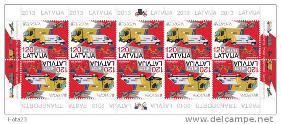 Latvia 2013 EUROPA CEPT Mail, Post Transport Old Car , Horse,railroad, Bicycle  MNH MINI SHEET - 2013