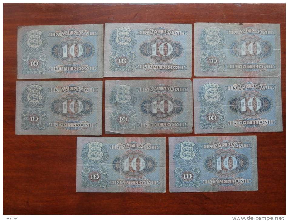 Estland Estonia Estonie 10 Krooni Bank Note Banknote 1928 & 1937, 8 Pcs, Used - Estland