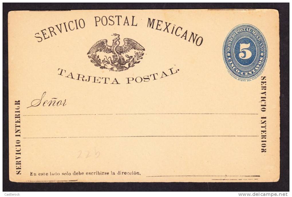 O) 1899 MEXICO, COAT OF ARMS, 5 CENTS,POSTAL STATIONARY INTERIOR SERVICE.- - Mexico