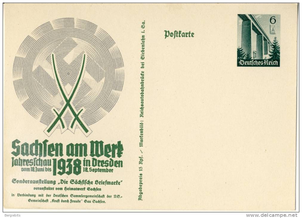 1938 Germany Special Post Card For The Exhibition In Dresden Sachsen, Unused - Covers & Documents