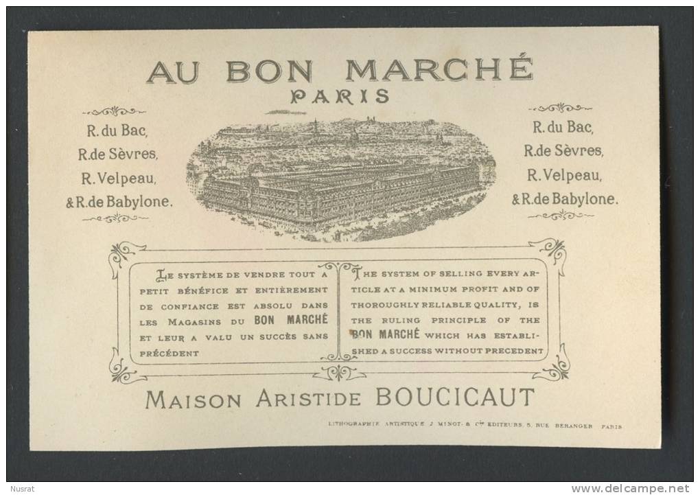 Au Bon Marché Chromo Lith. J. Minot, Thème Danses, La Bourrée - Au Bon Marché