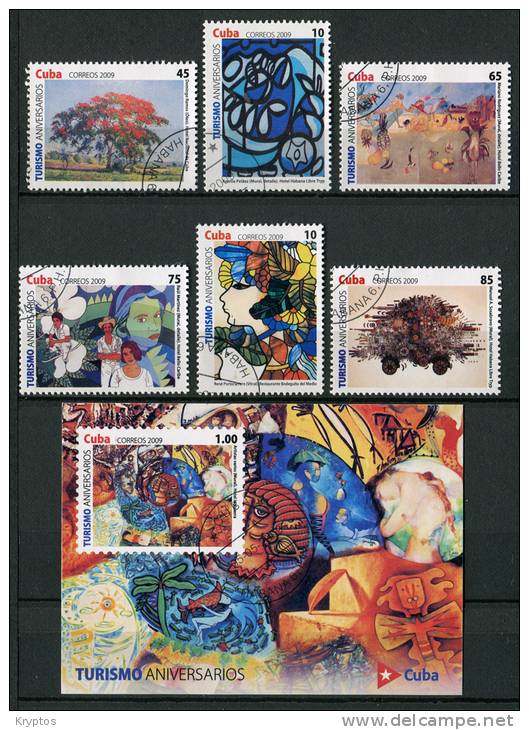 Cuba 2009 - Paintings "Turismo" - Complete Set Of 6 Stamps + 1 Sheet - Used Stamps