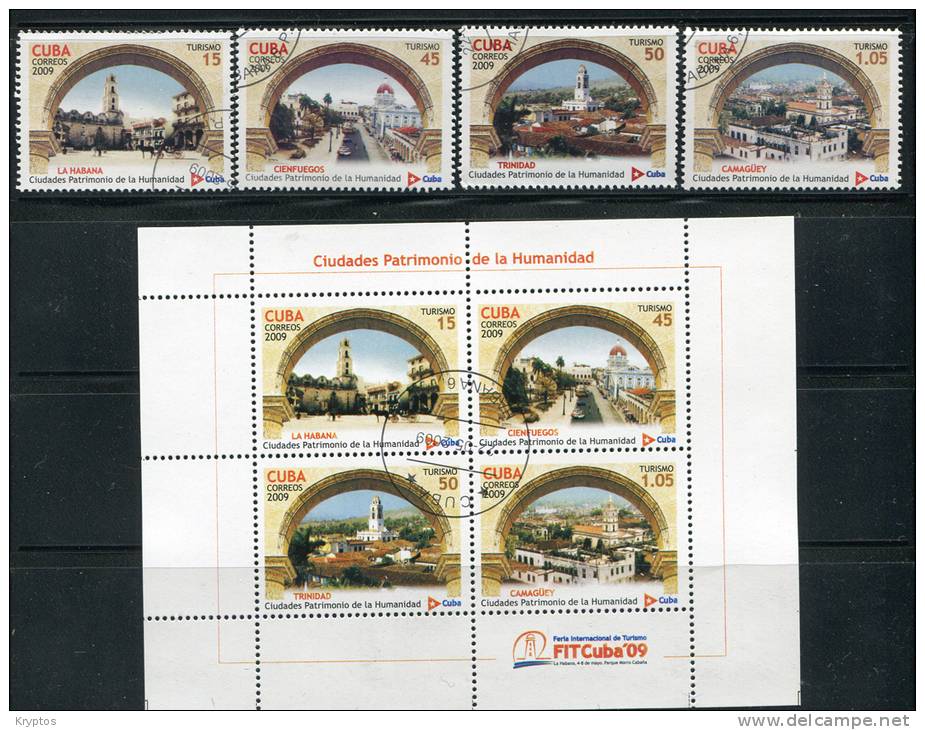 Cuba 2009 - Turismo / Buildings - Complete Set Of 4 Stamps + 1 Sheet - Oblitérés