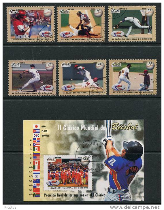 Cuba 2009 - Baseball - Complete Set Of 6 Stamps + 1 Sheet - Used Stamps