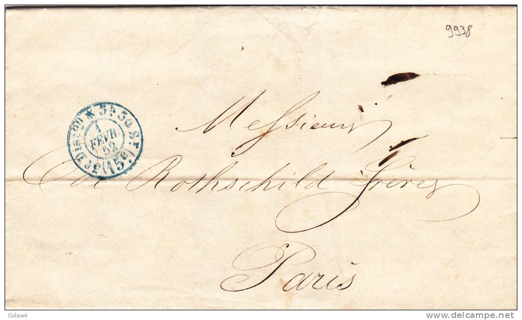 9938# LETTRE De PARIS Obl (15c) 3 ème DISTRIBUTION * BLEU 1852 - 1849-1876: Période Classique