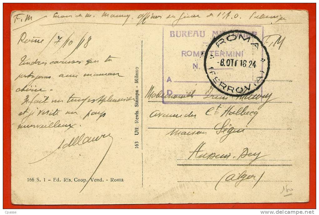 Sur CPA Cartolina Postale ITALIA ROMA - Rare Cachet "Bureau Militaire (français) Rome Termini..." - Stazione Termini