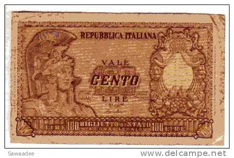 BILLET ITALIE - P.92a - 1951 - 100 LIRES - REPUBBLICA ITALIANA - BIGLIETTO DI STATO - 100 Liras