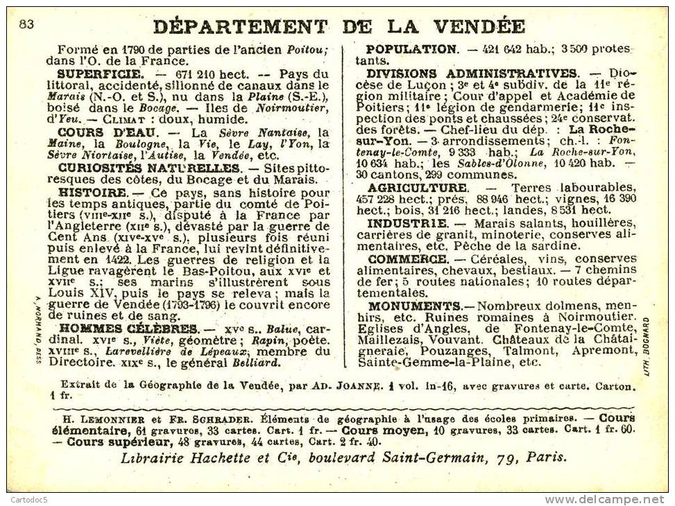 Chromos Carte Département De La Vendée Scan Du Dos - Autres & Non Classés