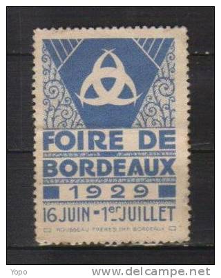 Vignette (Dimensions En Mm: L 49 / 35), De 1929, Foire Exposition De Bordeaux (33), Neuf Lavé - Andere & Zonder Classificatie