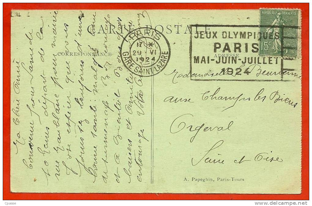 Flamme "JEUX OLYMPIQUES PARIS Mai-Juin-Juillet 1924 " 75 Paris Gare Saint-Lazare (RARE Dans Cette Qualité De Frappe) St - Maschinenstempel (Werbestempel)