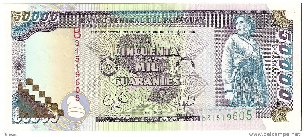 BILLETE DE PARAGUAY DE 50000 GUARANIES DEL AÑO 1998 (BANKNOTE) SIN CIRCULAR-UNCIRCULATED - Paraguay