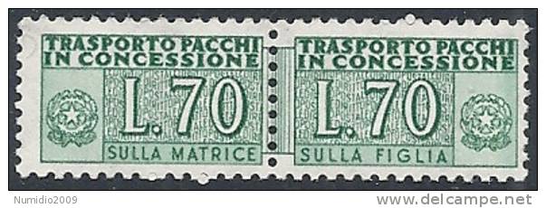 1955-81 ITALIA PACCHI IN CONCESSIONE STELLE 70 LIRE MNH ** - RR11443 - Pacchi In Concessione