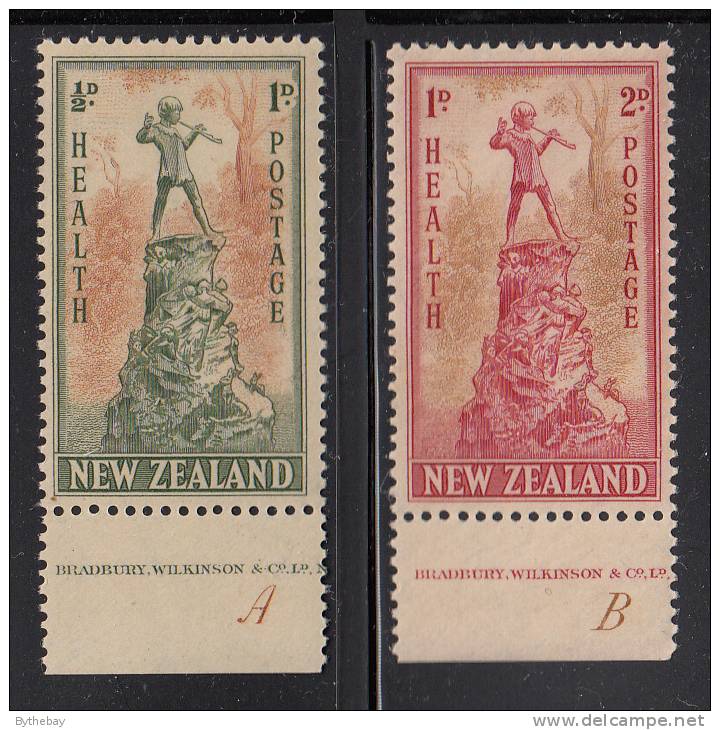 New Zealand MH Scott #B26-#B27 Set Of 2 Peter Pan Statue, London Margin Copies With Inscriptions - Nuevos