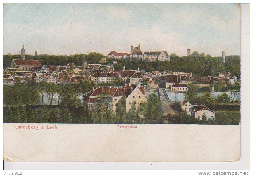 Litho Landsberg A. Lech Totalansicht Wohnhäuser Brücke Um 1905 - Landsberg
