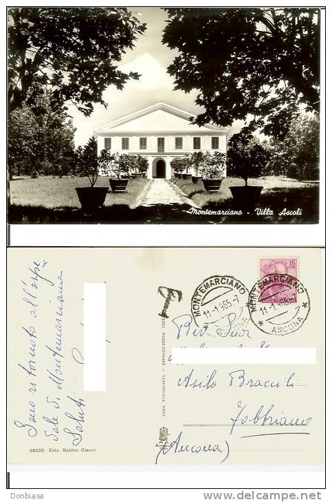 Montemarciano (Ancona): Villa Ascoli. Cartolina B/n Anni ´50 Viaggiata 1965 (tassata, Timbro Postale) - Ancona