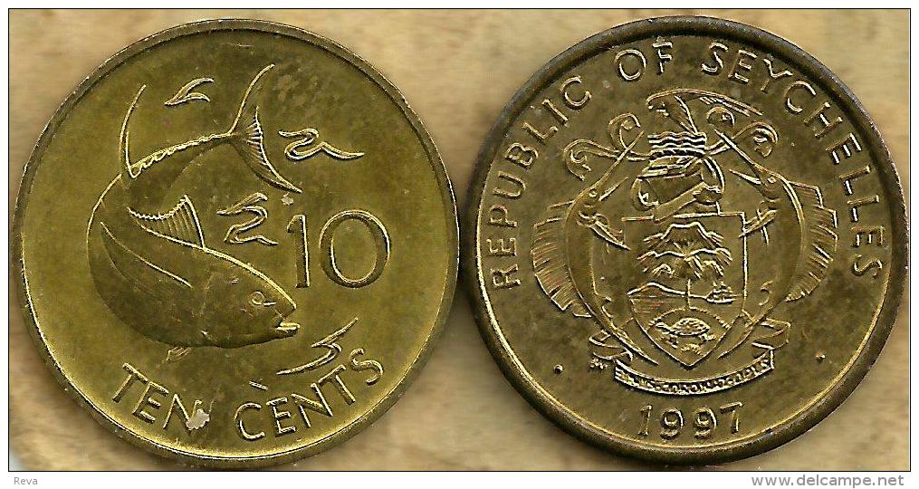 SEYCHELLES 10 CENTS FISH FRONT EMBLEM  BACK 1997 EF READ DESCRIPTION CAREFULLY !!! - Seychelles