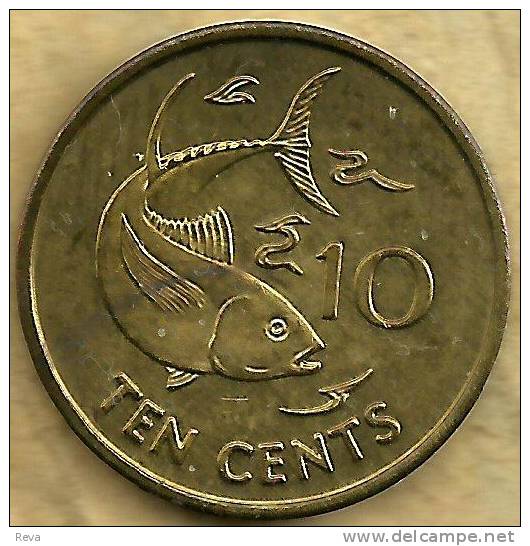 SEYCHELLES 10 CENTS FISH FRONT EMBLEM  BACK 1997 EF READ DESCRIPTION CAREFULLY !!! - Seychellen