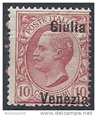 1918-19 VENEZIA GIULIA EFFIGIE 10 CENT VARIETà MNH ** - RR11479 - Venezia Giulia