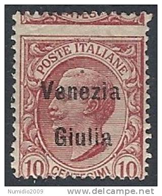 1918-19 VENEZIA GIULIA EFFIGIE 10 CENT VARIETà MH * - RR11479-2 - Venezia Giulia