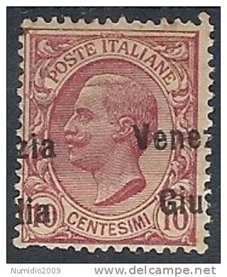 1918-19 VENEZIA GIULIA EFFIGIE 10 CENT VARIETà MH *  - RR11480 - Vénétie Julienne