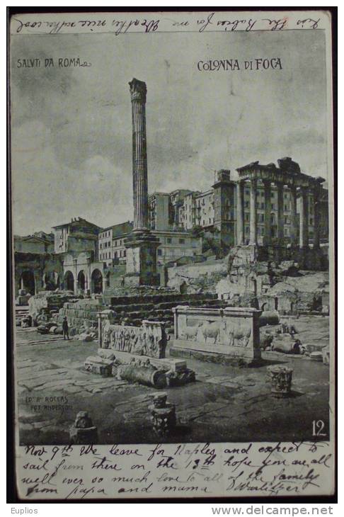 ROMA Colonna Di Foca - Saluti Da Roma - Viaggiata Nel 1903 Retro Indiviso Formato Piccolo - Autres Monuments, édifices