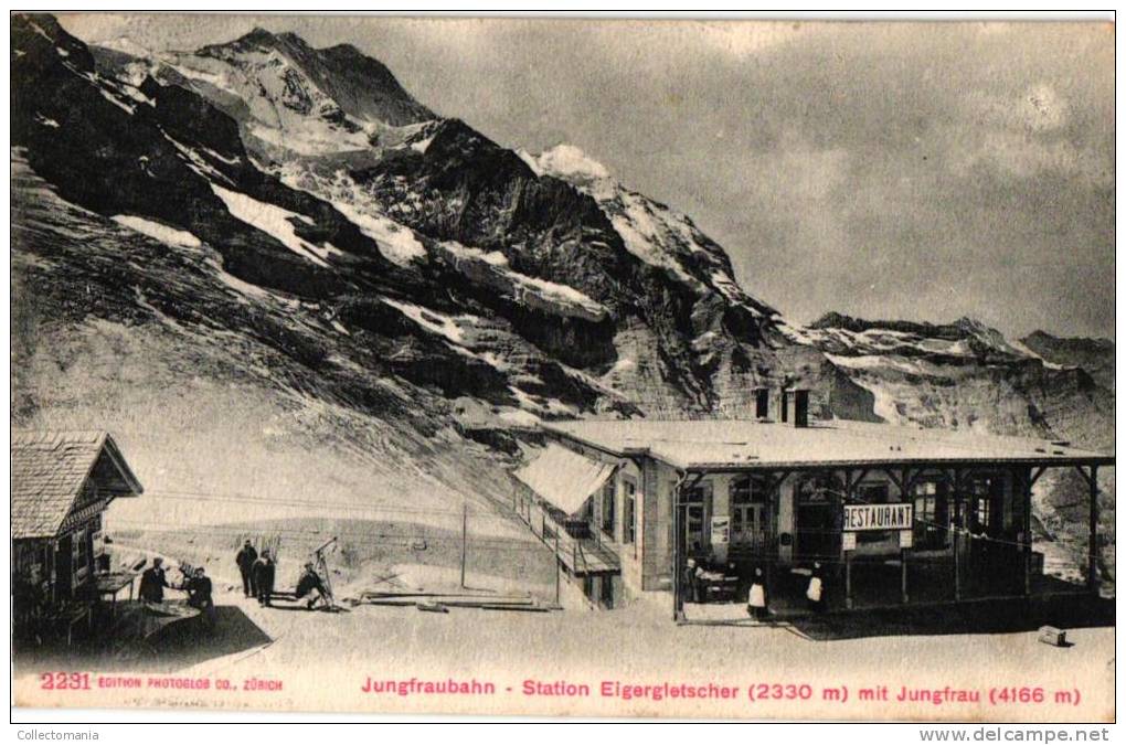 2 Cpa :      Station WENGERALP,        Station Eigergletsjer Jungfraubahn  1907 - Enge