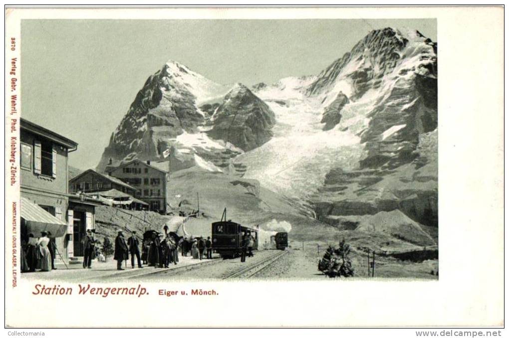 2 Cpa :      Station WENGERALP,        Station Eigergletsjer Jungfraubahn  1907 - Enge