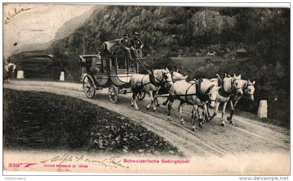 3 Cpa :     Scheizerische Gebirgpost 1906 , Tailing Party,      Furkastrasse Mit  Rhonegletscher - Risch-Rotkreuz