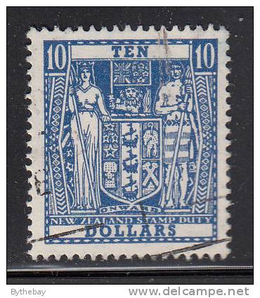 New Zealand Used Scott #AR105 $10 Coat Of Arms - Fiscaux-postaux