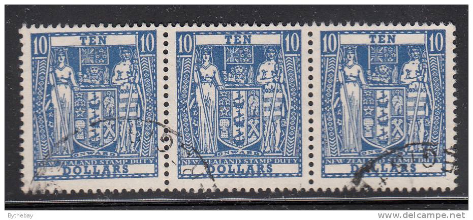 New Zealand Used Scott #AR105 Horizontal Strip Of 3 $10 Coat Of Arms - Fiscaux-postaux