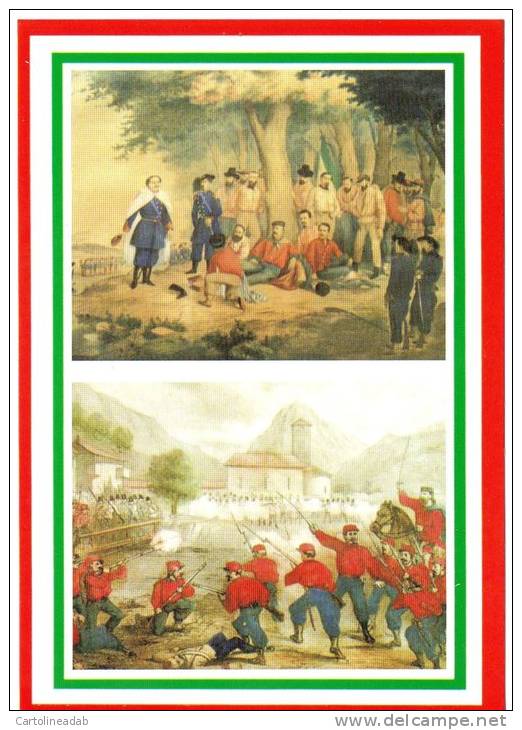 [DC1642]  CARTOLINEA - 150° UNITA´ D´ITALIA - 1862 GARIBALDI FERITO ASPROMONTE - 1866 LA PRESA DI PONTE CAFFARO - Storia