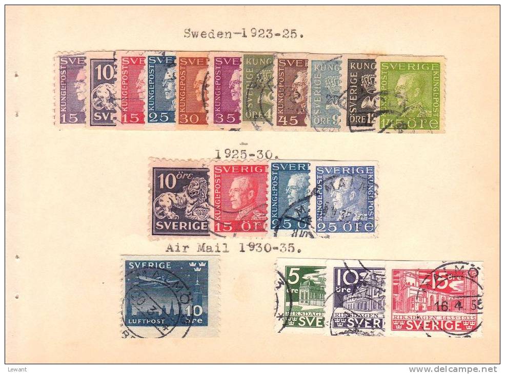 Sweden 1877/1935 - old stamps pasted on card - see scan