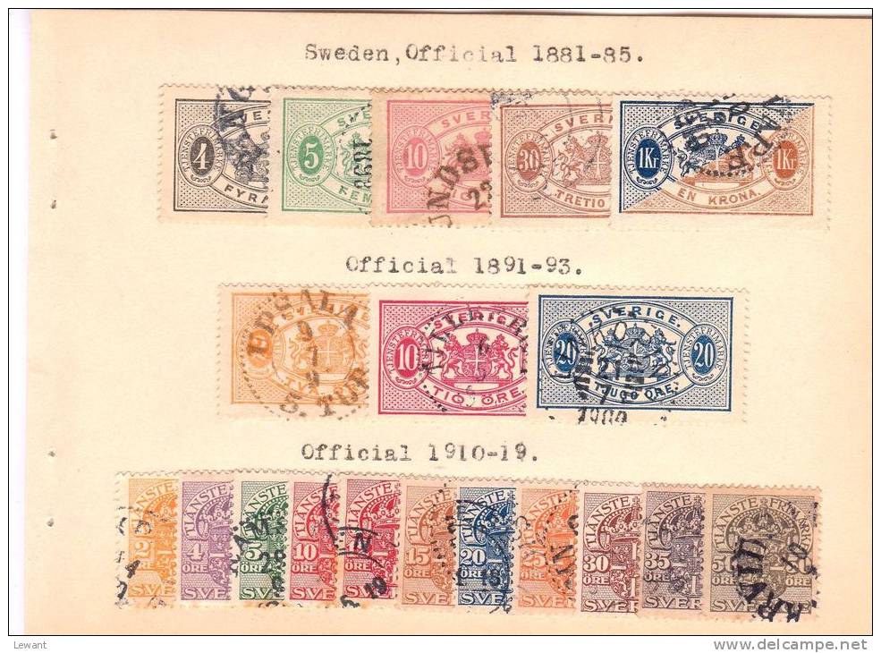 Sweden 1877/1935 - old stamps pasted on card - see scan