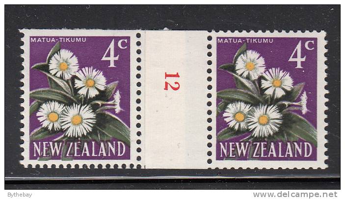 New Zealand MH Scott #387 4c Matua-Tikumu Horizontal Pair Counter Coil ´12´ In Red - Ungebraucht