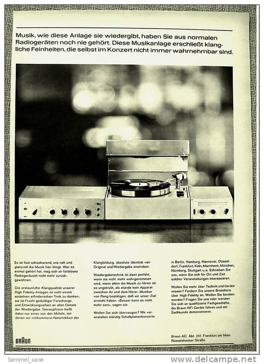 Reklame Werbeanzeige  -  BRAUN Musikanlage  -  Besser Kann Es Nicht Mehr Sein  -  Von 1965 - Other Apparatus