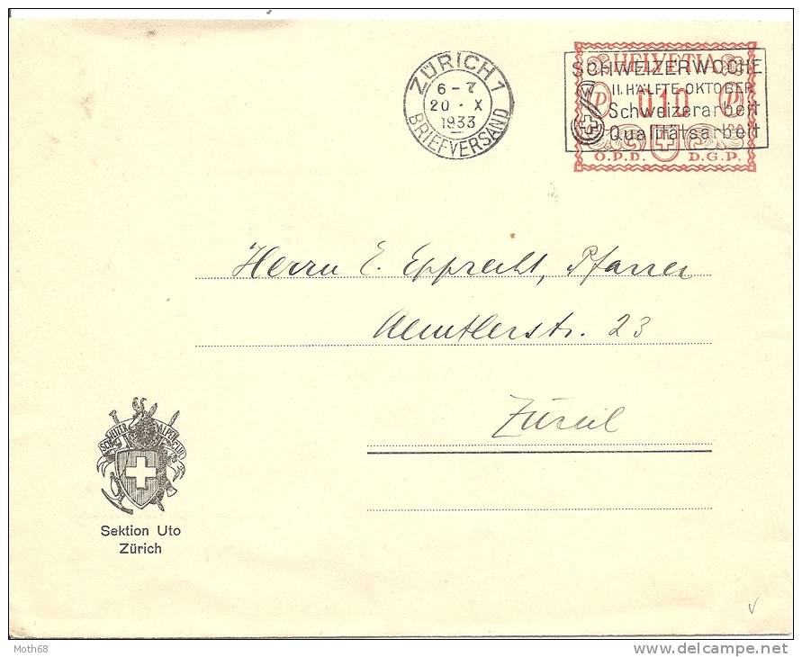 1933 Brief Sektion Uto Zürich - Frankiermaschinen (FraMA)