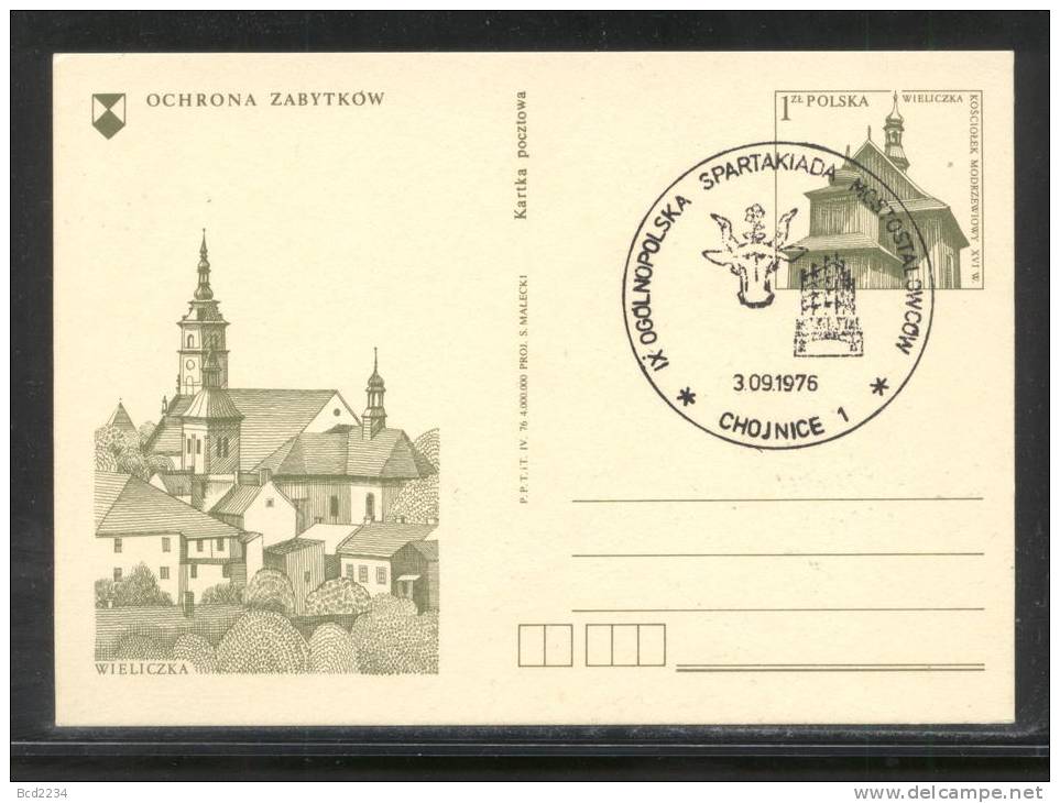 POLAND 1976 9TH NATIONAL MOSTOSTAL SPARTAKIADA SPORTS CHAMPIONSHIPS CHOJNICE COMM CANCEL PC BULL'S HEAD BULL TOWN CREST - Briefe U. Dokumente