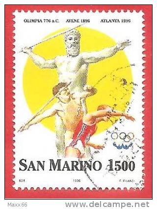 SAN MARINO  - USATO - 1996 - Centenario Dei Giochi Olimpici Moderni - Lancio Del Giavellotto - £ 1500 - S. 1486 - Gebraucht