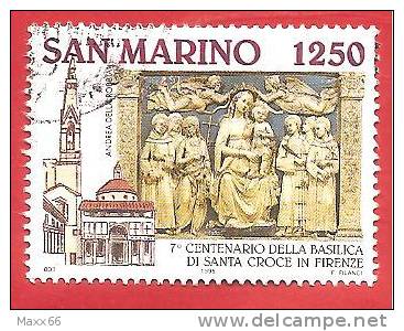 SAN MARINO  - USATO - 1995 - 7º Centenario Della Basilica Di S. Croce - Madonna, Bambino, Santi - £ 1250 - S. 1453 - Gebraucht