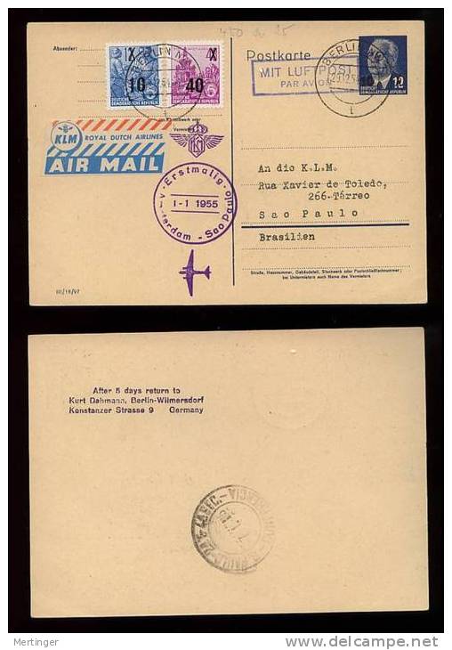 Brazil Brasilien 1954 FFC From East Germany Via KLM To Sao Paulo - Cartas & Documentos
