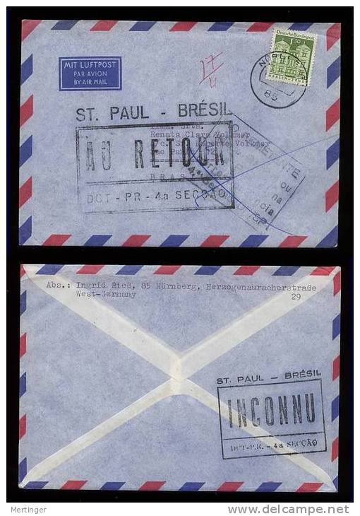 Brazil Brasilien 1969 Brief RETOUR SAO PAULO – Germany - Covers & Documents