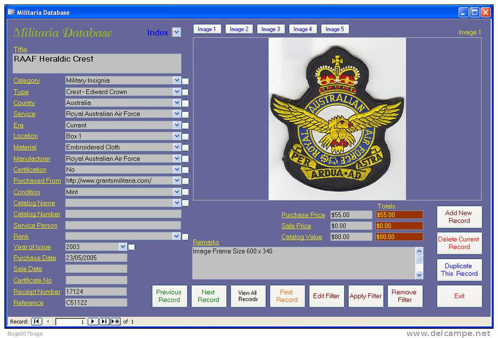 Militaria Collection Image Database Software CDROM For Windows - Autres & Non Classés