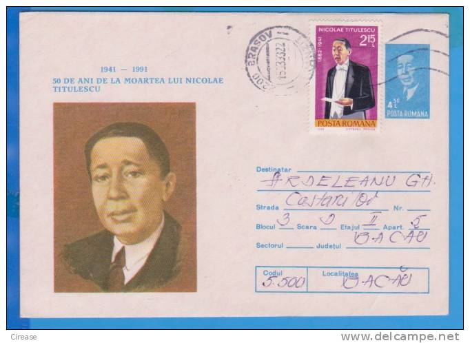 NICOLAE TITULESCU POLITICIAN FREEMASONERY FRANC - MACONNERIE ROMANIA POSTAL STATIONERY COVER 1991 - Massoneria