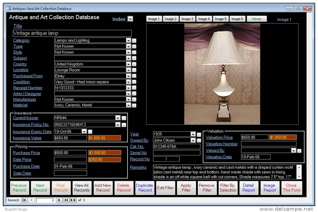 Antiques And Art Database Software CDROM For Windows - Drawings