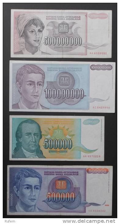 YOGOSLAVIA        4 BANK NOTES   -    (2315) - Kilowaar - Bankbiljetten