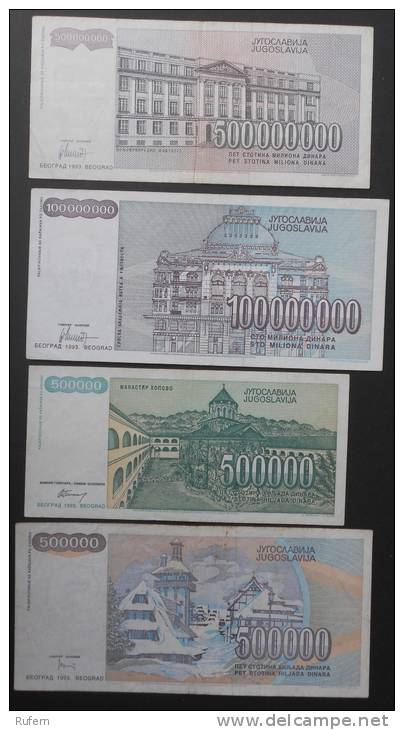 YOGOSLAVIA        4 BANK NOTES   -    (2315) - Vrac - Billets