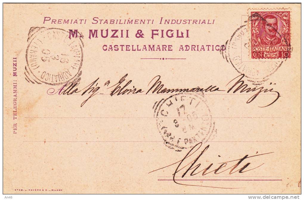 M. MUZII & FIGLI STABILIMENTI INDUSTRIALI CASTELLAMARE ADRIATICO VG 1905  AUTENTICA 100% PUBBLICITA\´ ADVERTISING RECLAM - Werbepostkarten