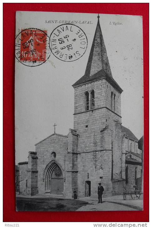 42 - SAINT GERMAIN LAVAL - L' EGLISE - 1914 - Animation Matériel Agricole Charrue // Verdier éditeur - - Saint Germain Laval